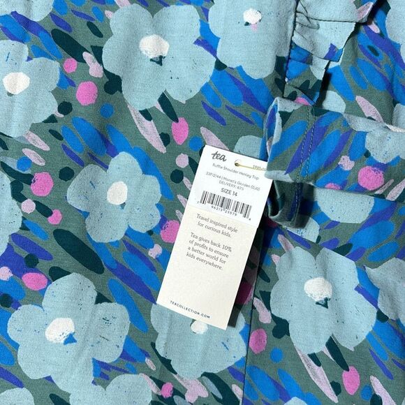 Tea collection ruffle shoulder Henley top monets garden nwt 14 coquette girl - Picture 6 of 8